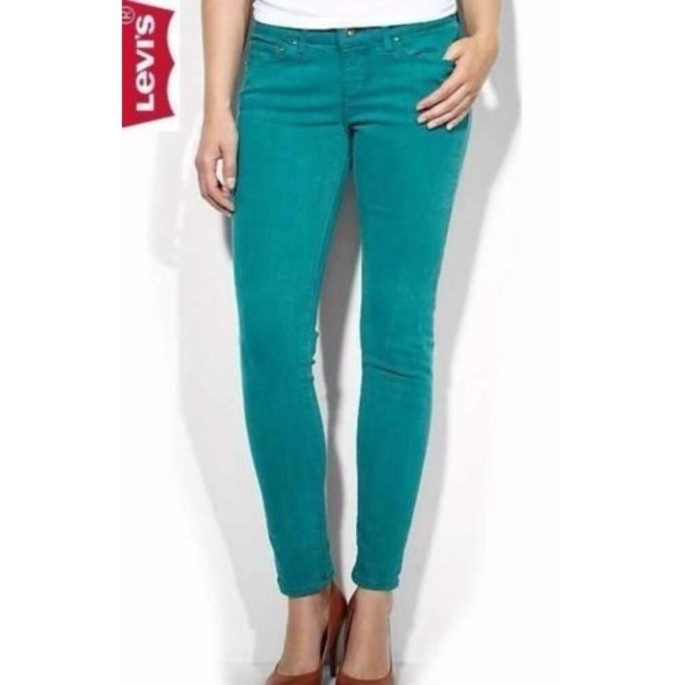 Levi's Skinny Jeans Demi Curve Teal Green Low Rise Skinny Denim Jeans SZ 25 New